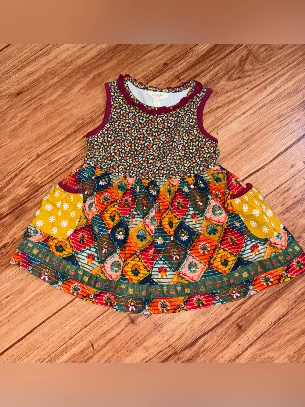 Matilda Jane Boho Floral Patchwork Girls' Dress in Mustard & Maroon size 6 - Picture 1 of 6